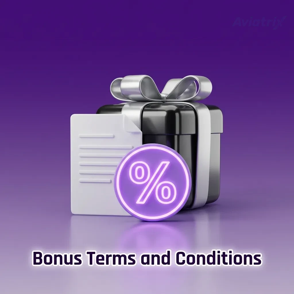 Illustrated Aviatrix “Bonus Terms and Conditions” page highlighting wagering, time limits, bet caps, and game restrictions.