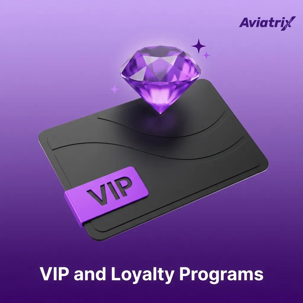 Illustration of casino VIP and loyalty tiers showing cashback, faster withdrawals, and exclusive Aviatrix bonus rewards.