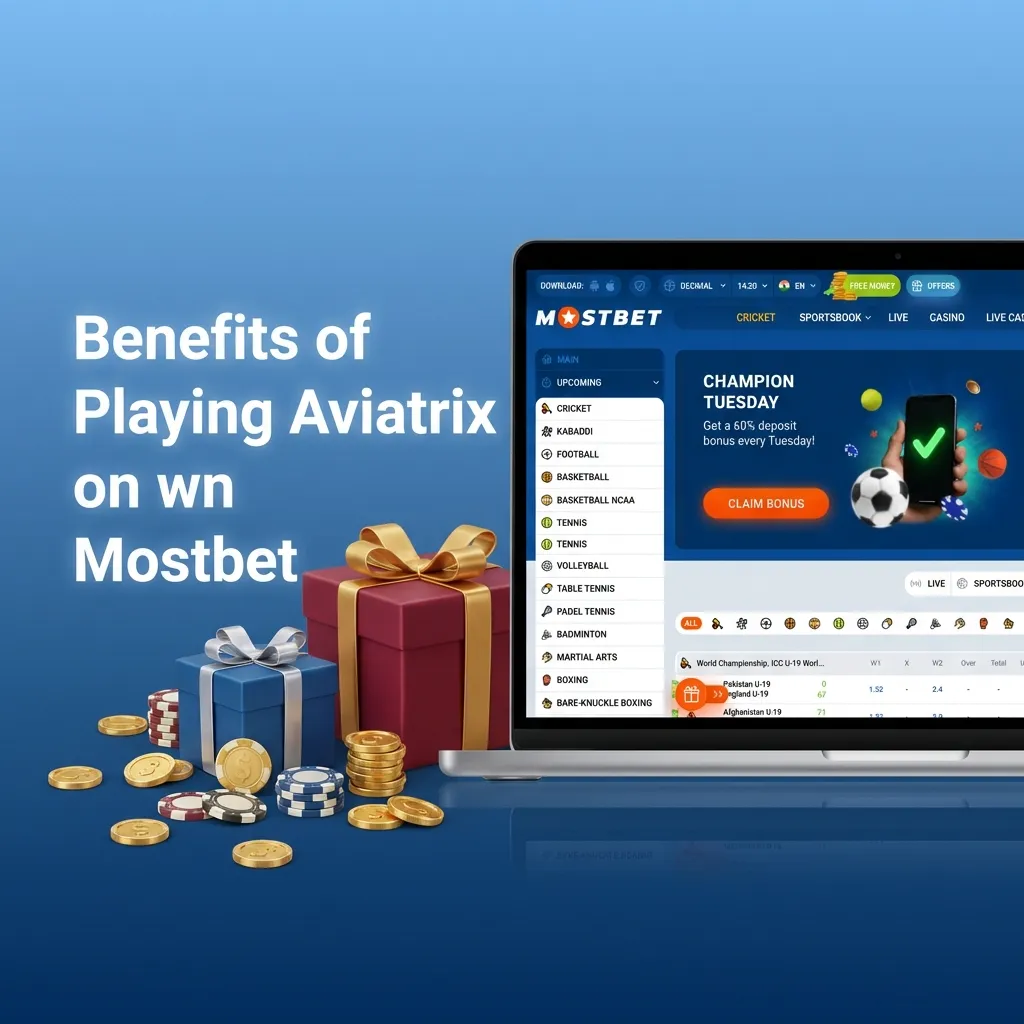 Infographic showing benefits of playing Aviatrix on Mostbet, highlighting high RTP, live stats, custom planes, and mobile-friendly play