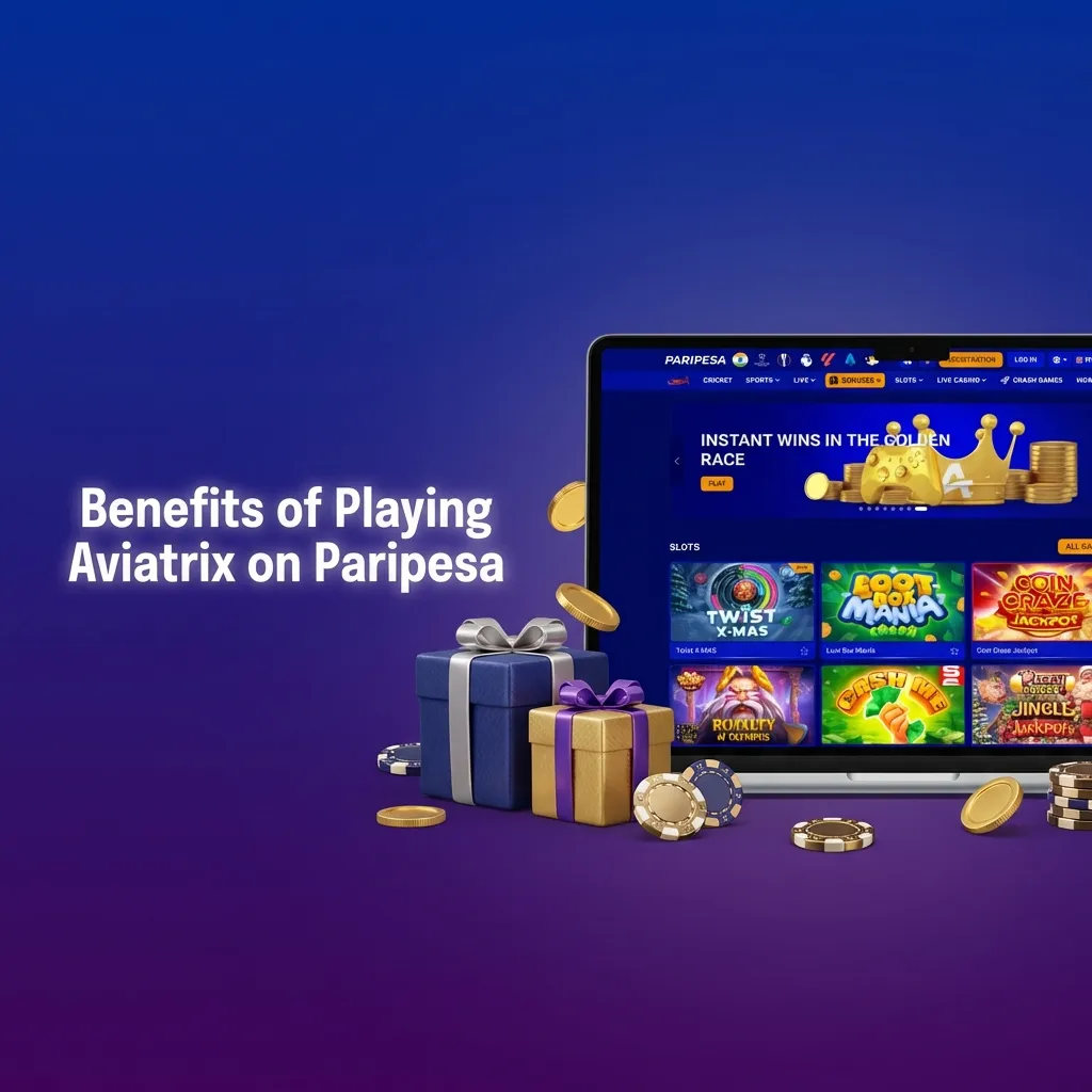 Infographic showing Aviatrix crash game benefits on Paripesa: high RTP, INR support, stats, live chat, and mobile-friendly play