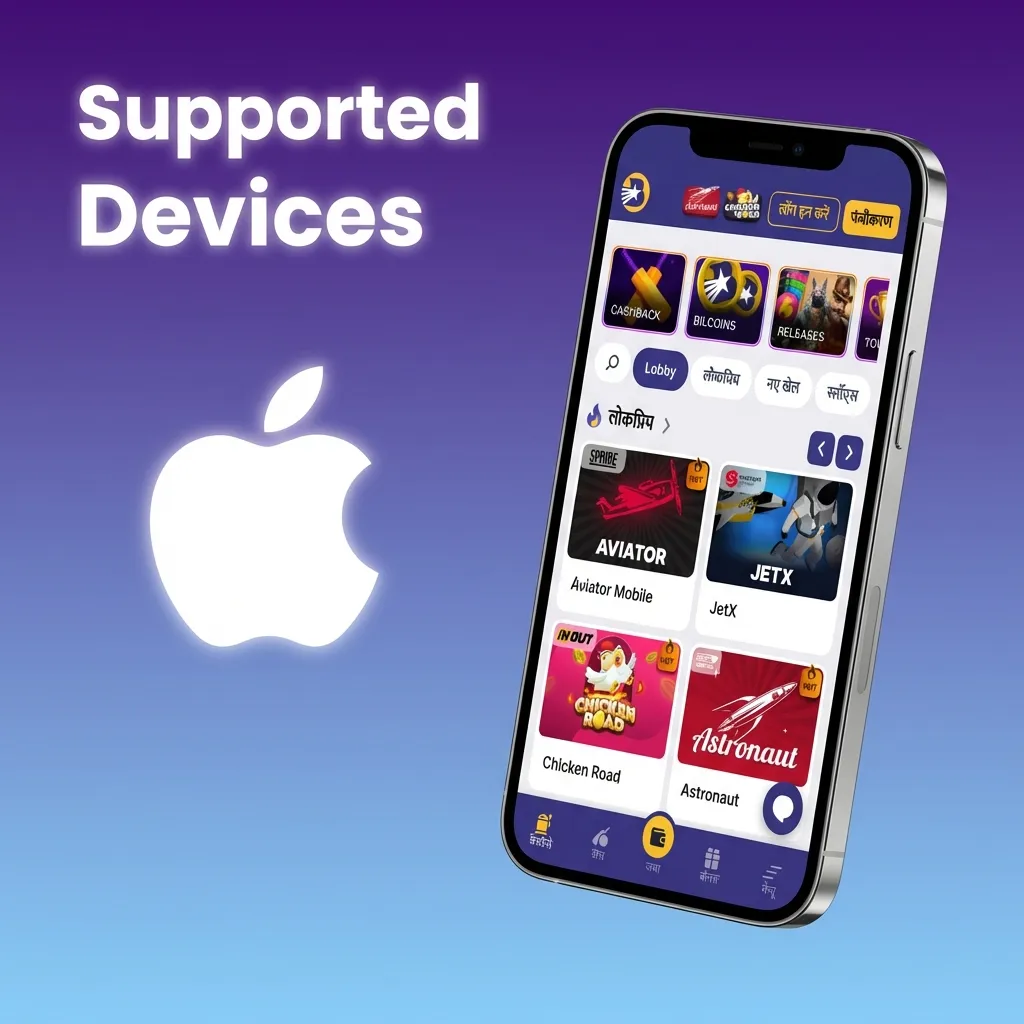 Graphic listing BilBet Aviatrix supported Apple devices: iPhone 11–15 series plus iPad 9th Gen and iPad Air 5
